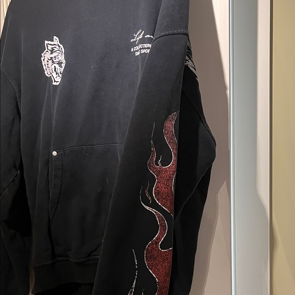 Black Hoodie with Flame Design.  DARC SPORT